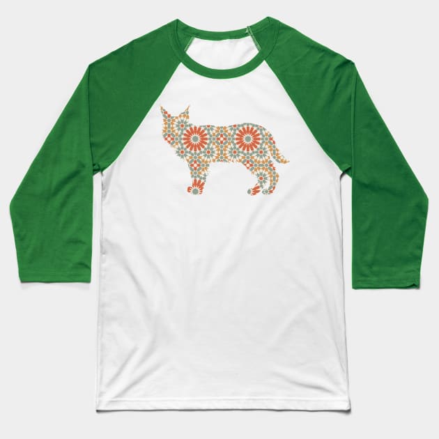 Fox Silhouette with Pattern Baseball T-Shirt by deificusArt